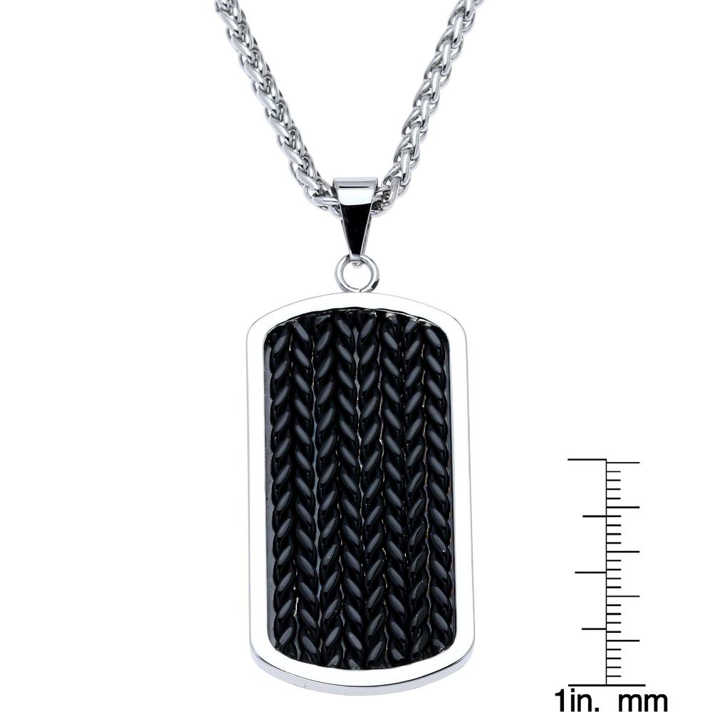 Stainless Steel Dog Tag Pendant With Black Ion Plating Foxtail Inlay