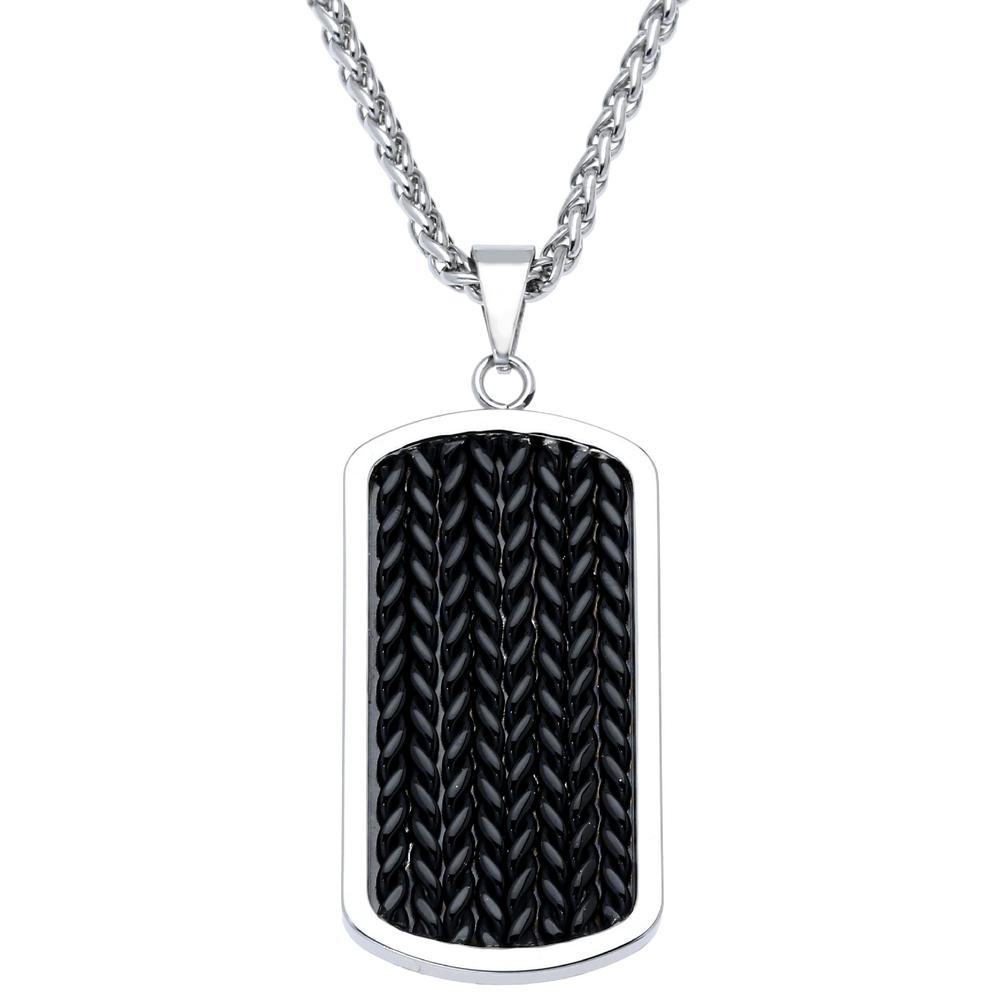 Stainless Steel Dog Tag Pendant With Black Ion Plating Foxtail Inlay