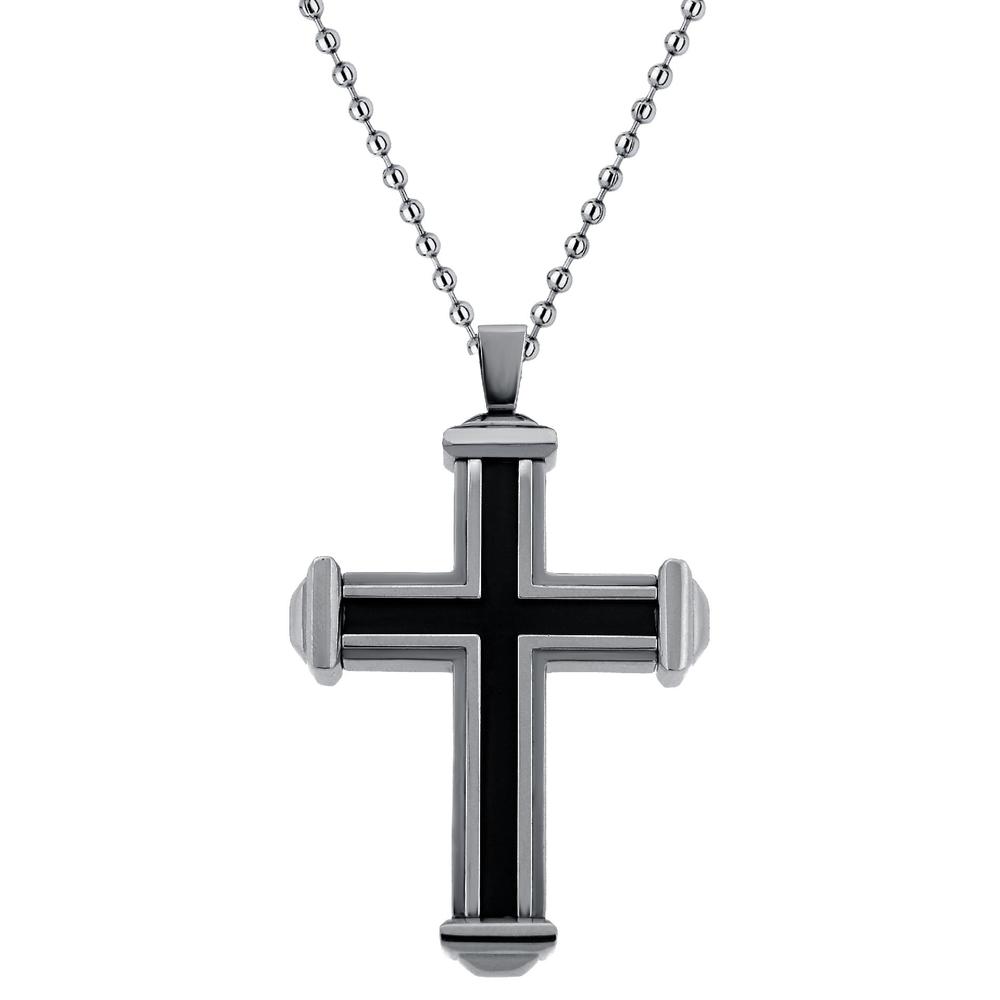 Stainless Steel Cross Pendant With Black IP Accent