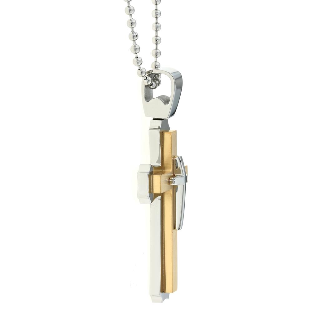 Triple Layers Stainless Steel Cross Pendant with Gold IP Accent