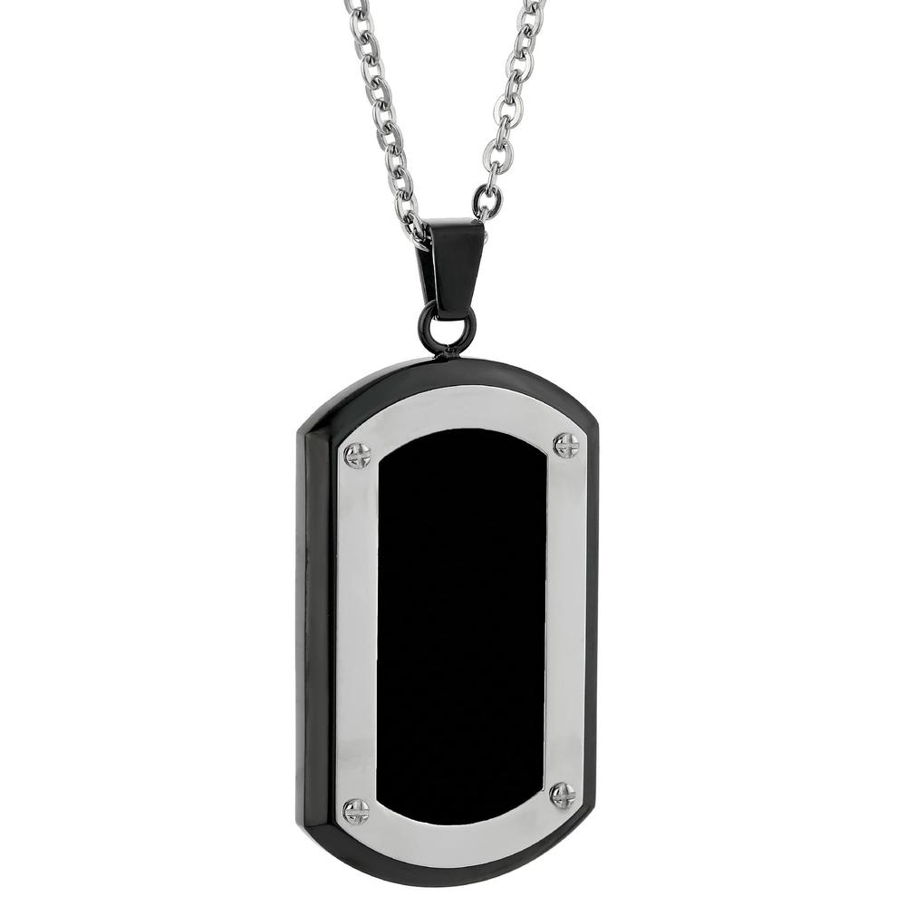 Black IP Stainless Steel Dog Tag Pendant With Screws Accent