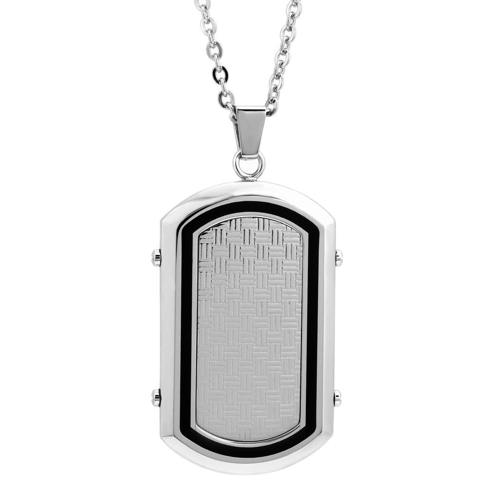 Stainless Steel Dog Tag With Texture and Black Resin Accent