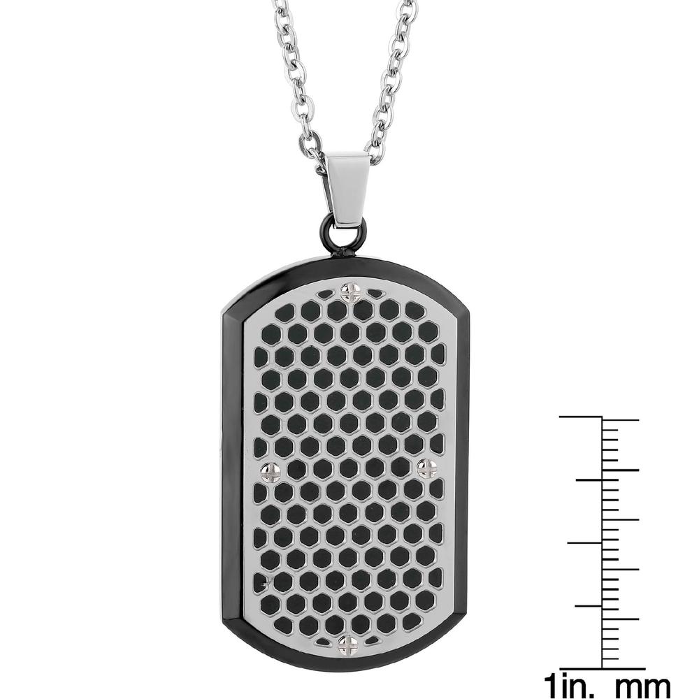 Stainless Steel Cut Out Dog Tag Pendant With Black IP Accent