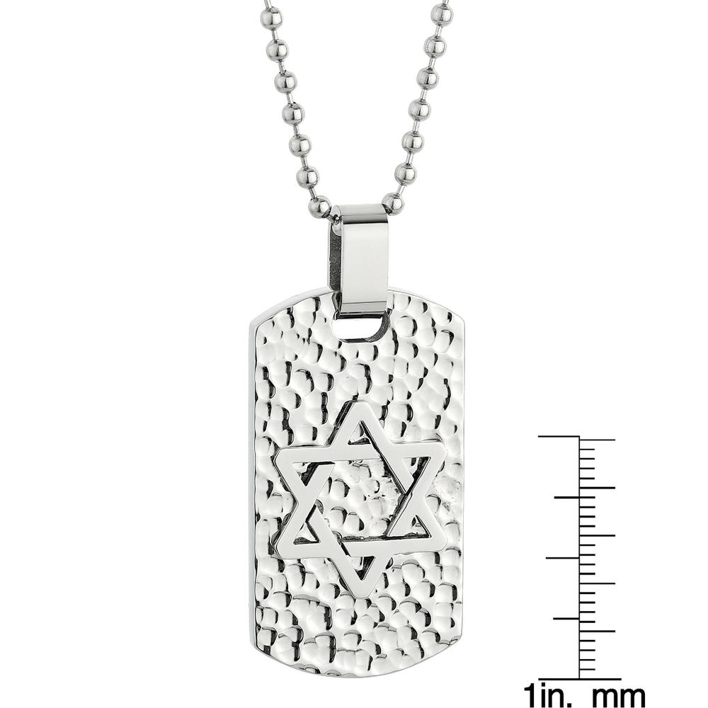 Stainless Steel Dog Tag Pendant With Hammered Finish and 22" Ball Chain