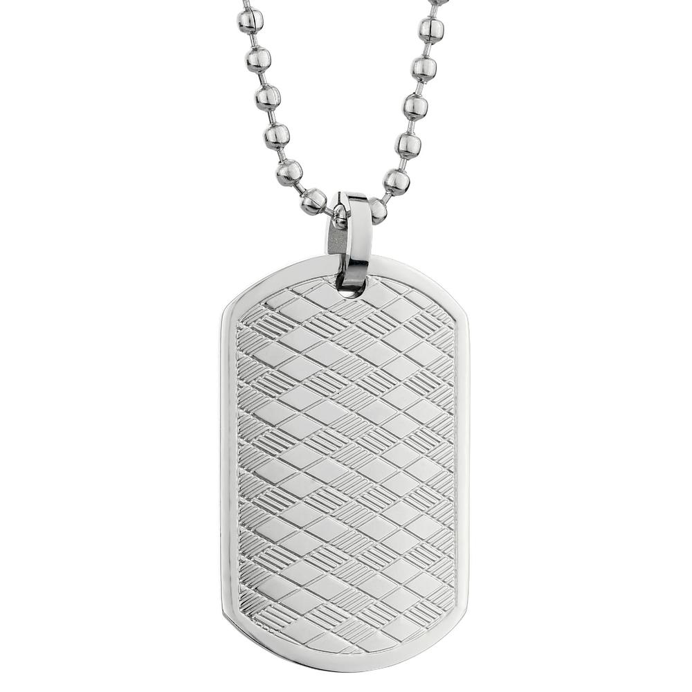 Stainless Steel Dog Tag Pendant With Texture and 22" Ball Chain