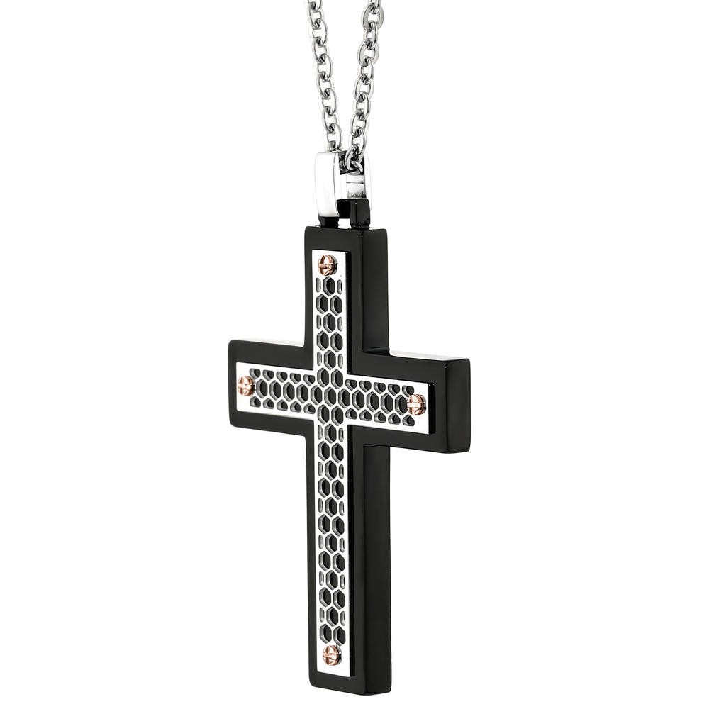Stainless Steel Cross Pendant With Multi Color IP Accent