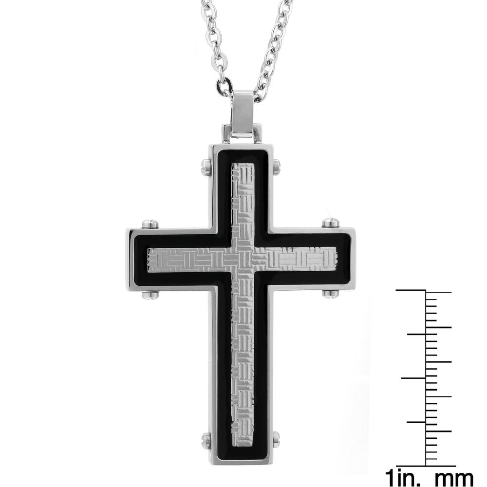 Stainless Steel Cross With Texture and Black Resin Accent