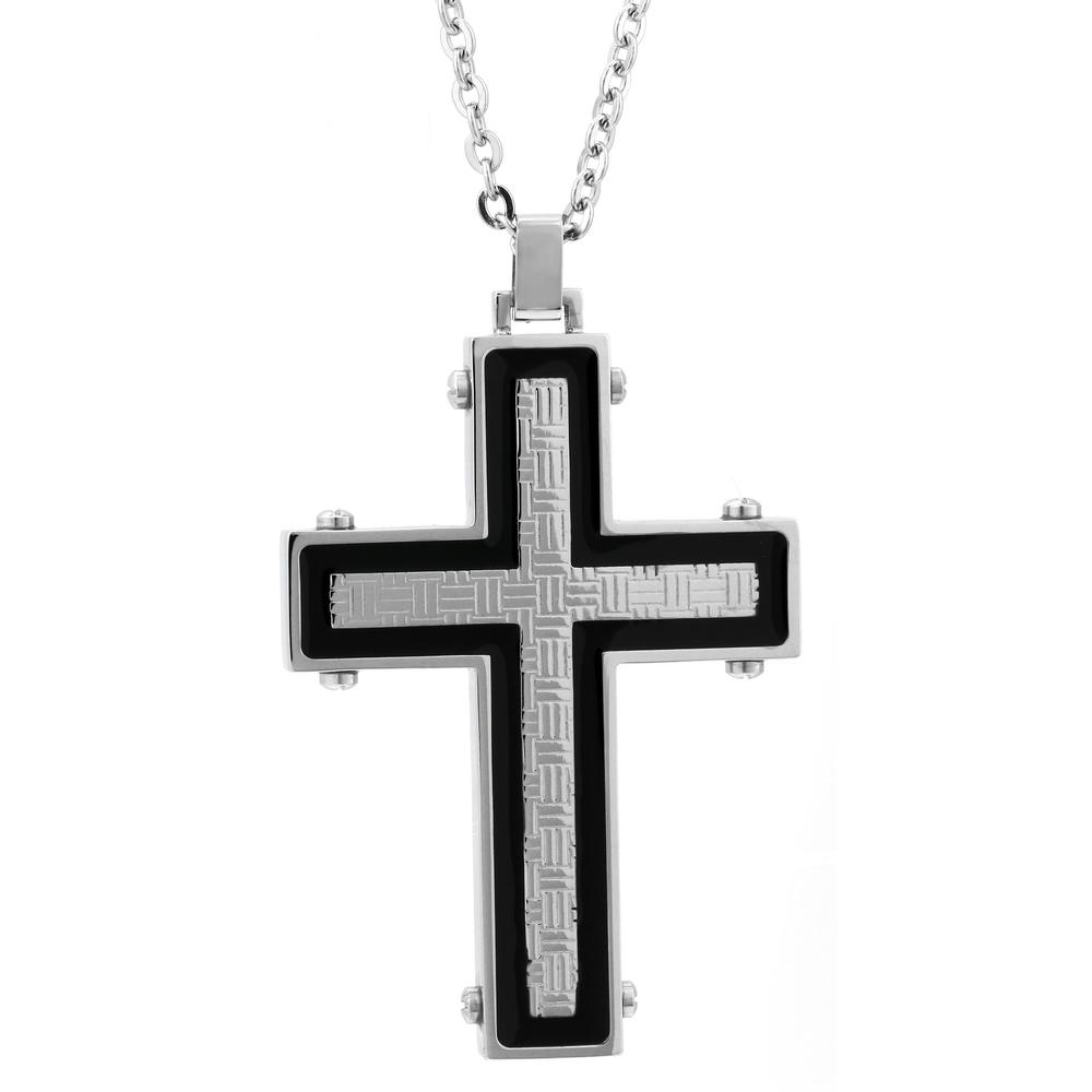 Stainless Steel Cross With Texture and Black Resin Accent
