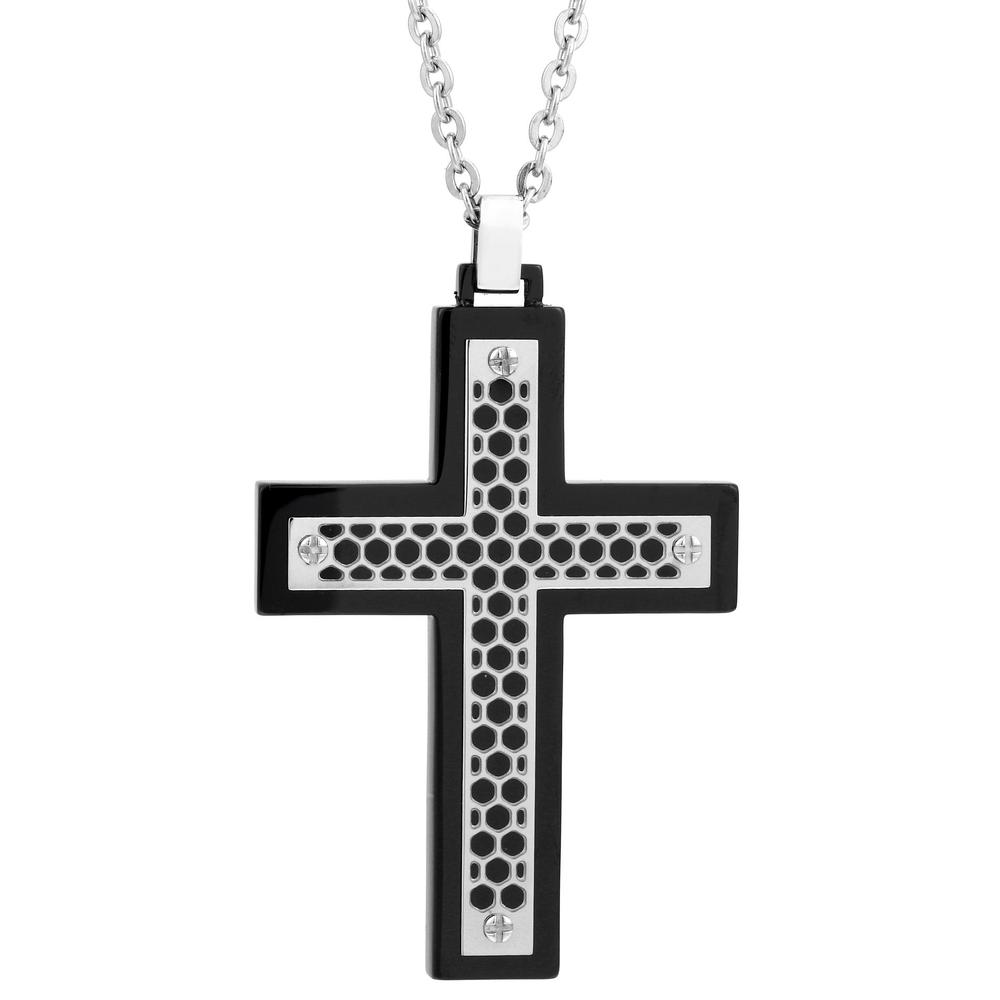 Stainless Steel Cross Pendant With Texture and 22" Ball Chain