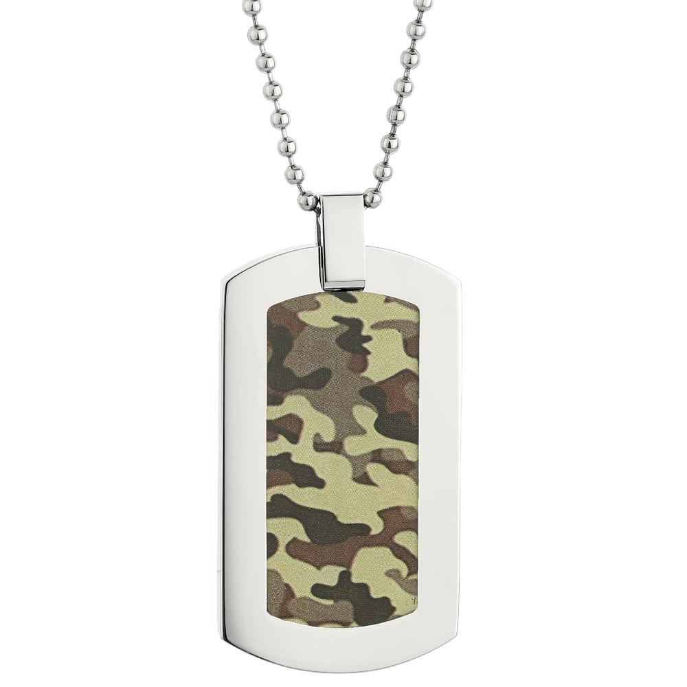 Stainless Steel Dog Tag With Camouflage Accent and 22" Ball Chain