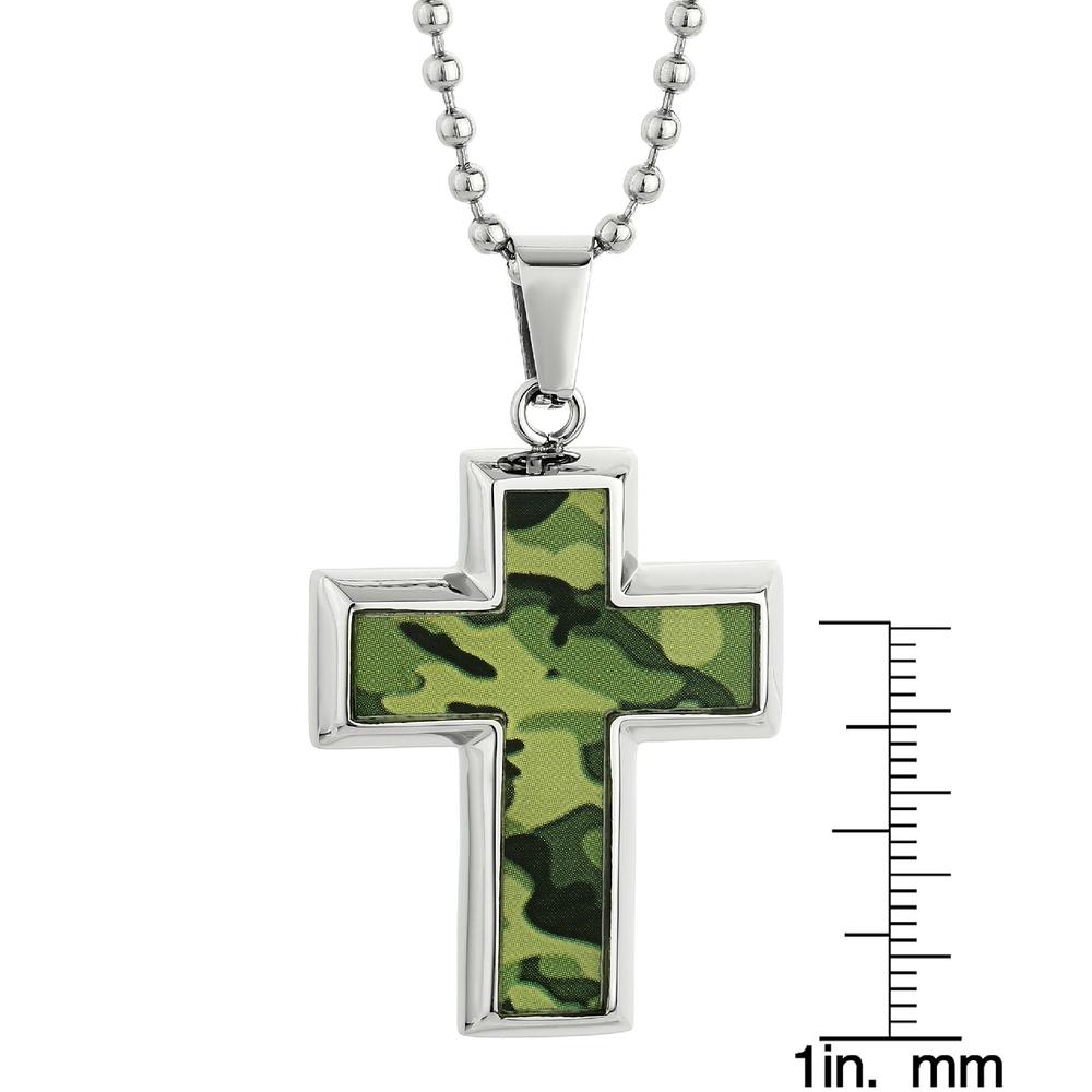 Stainless Steel Cross With Camouflage Accent and 22" Ball Chain