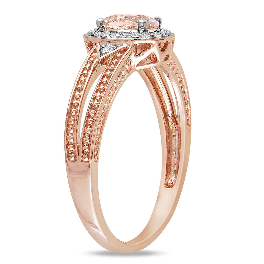 10k Rose Gold 0.5 cttw Morganite and 0.1 cttw Diamond Promise Ring