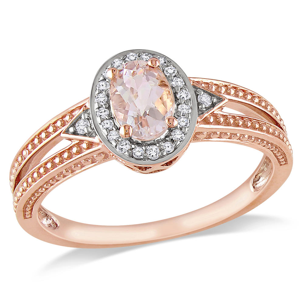 10k Rose Gold 0.5 cttw Morganite and 0.1 cttw Diamond Promise Ring