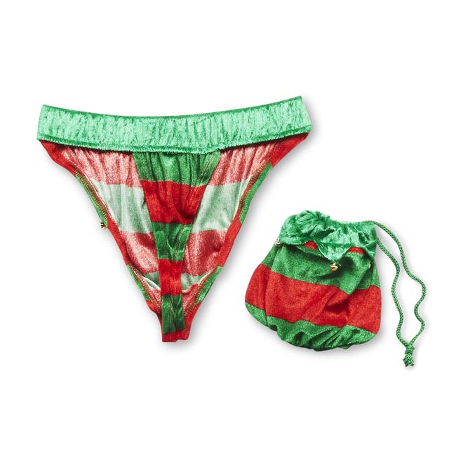 Joe Boxer Men's Christmas Thong Underwear & Gift Bag Elf Striped