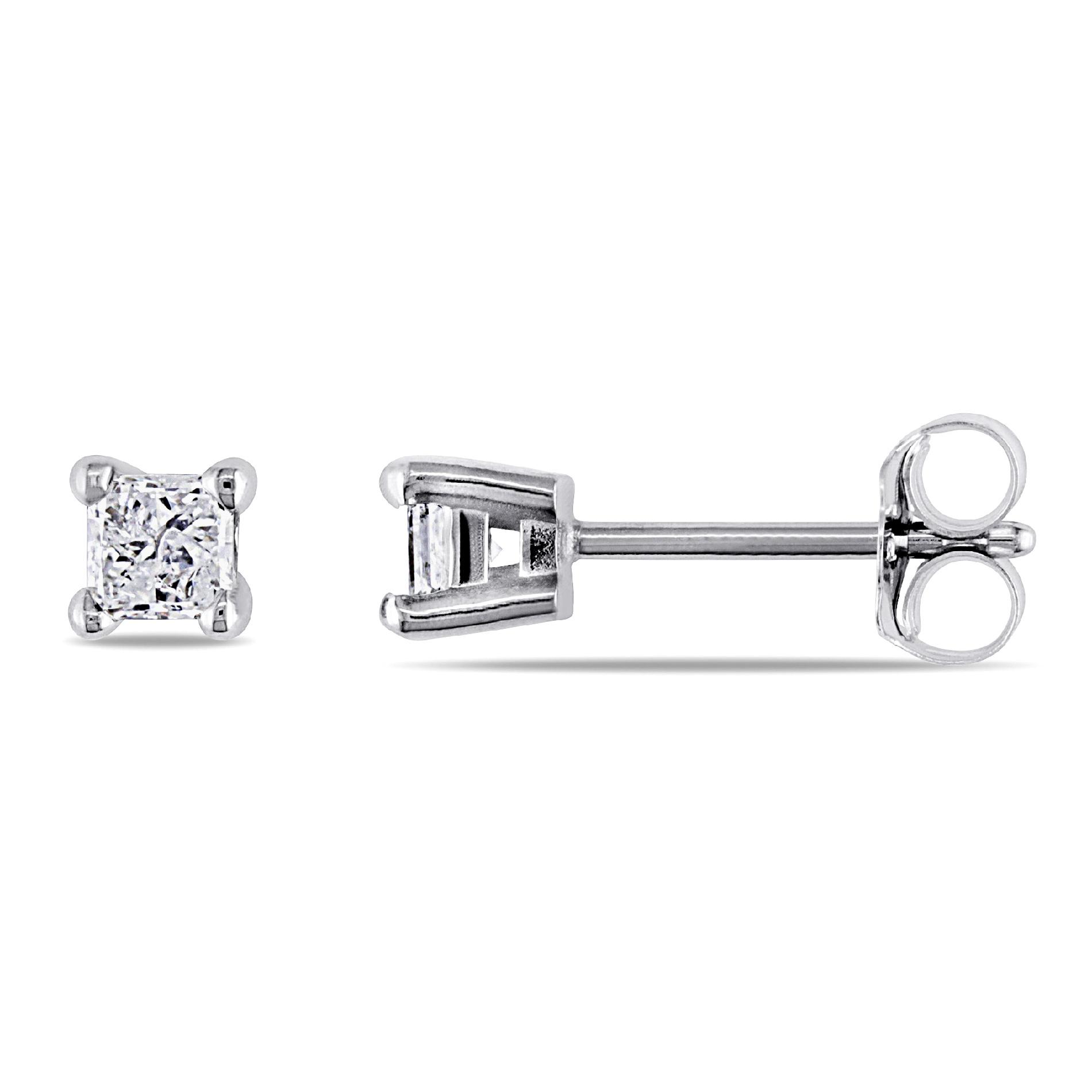 1/3 CT Princess Cut Solitaire Earrings Set in 14K White Gold (GH I1-I2)