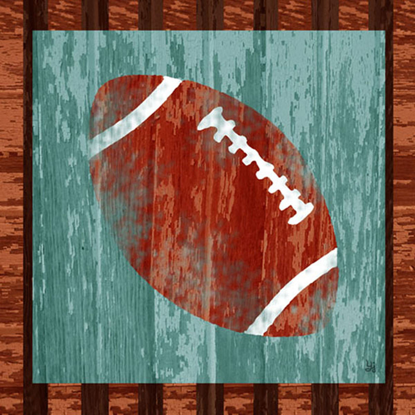 Green Leaf Art Football Vintage Ball Canvas Art