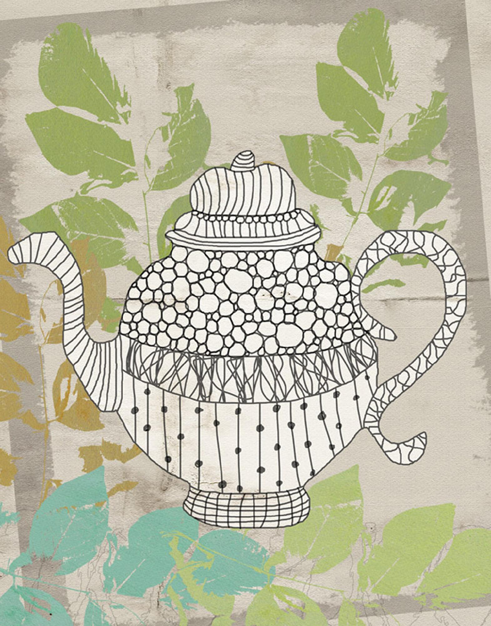 Green Leaf Art Tea Pot I Canvas Art