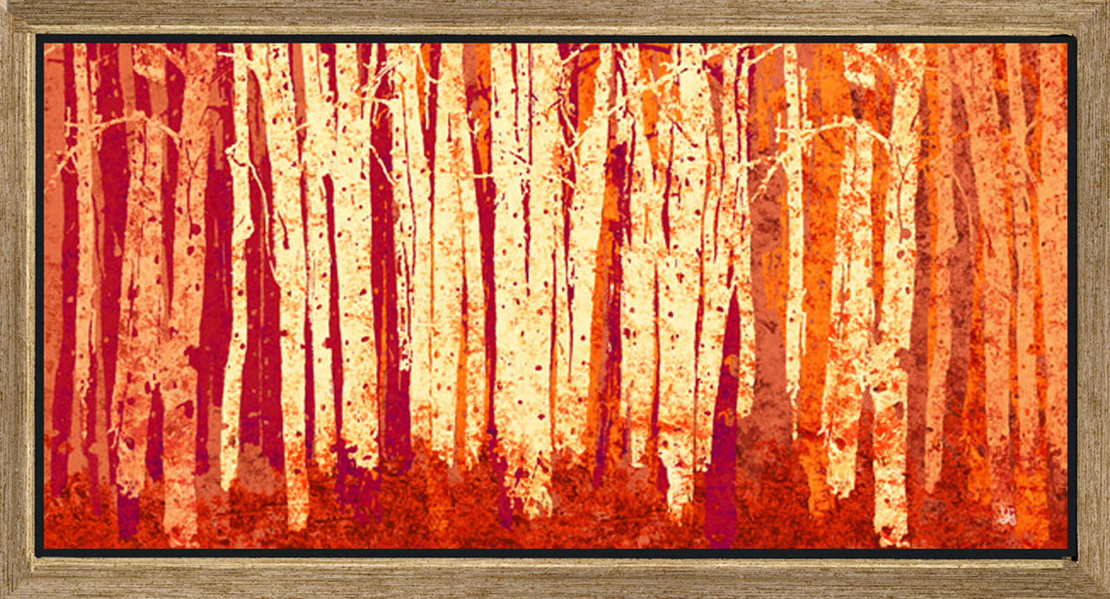 Green Leaf Art Orange Forest  Framed Canvas Art