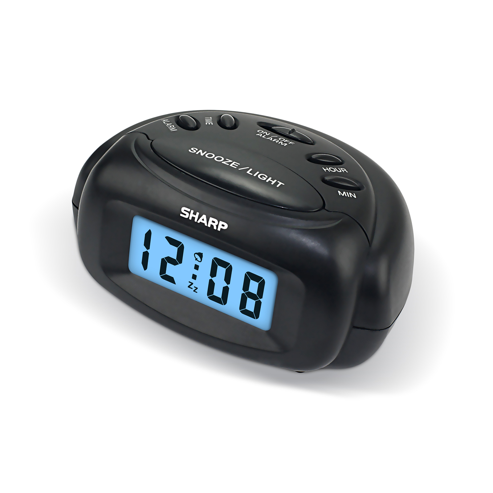 Sharp LCD alarm clock with ascending alarm volume