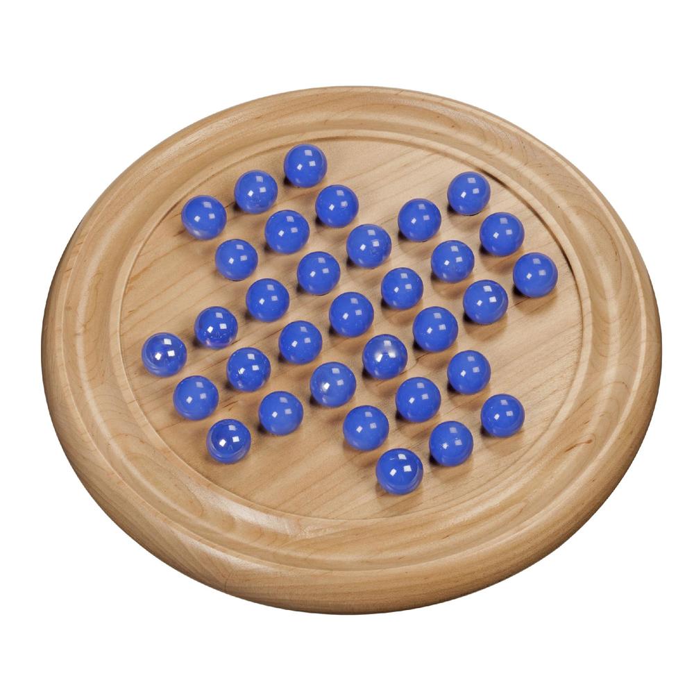 Marble Solitaire - Blue Glass Marbles with Solid Maple Wood Board 9 in.