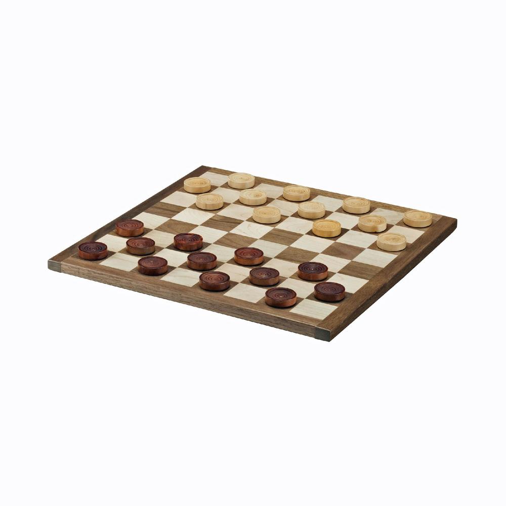 Classic Checkers Set - Dark Brown & Natural Pieces with Solid Walnut & Maple Wood Board 12 in. (Made in USA)