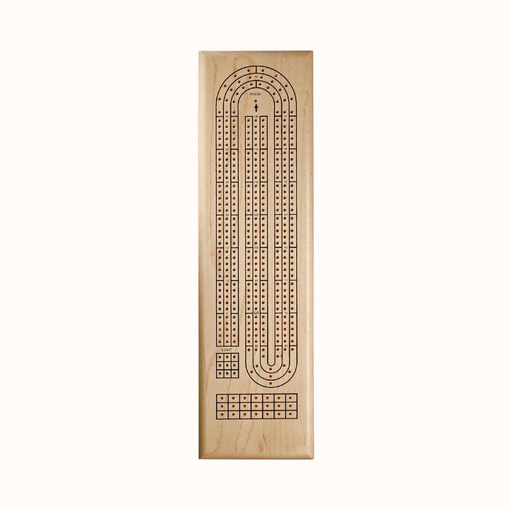 Classic Cribbage Set (Made in USA) - Solid Maple Wood Continuous 3 Track Board with Metal Pegs
