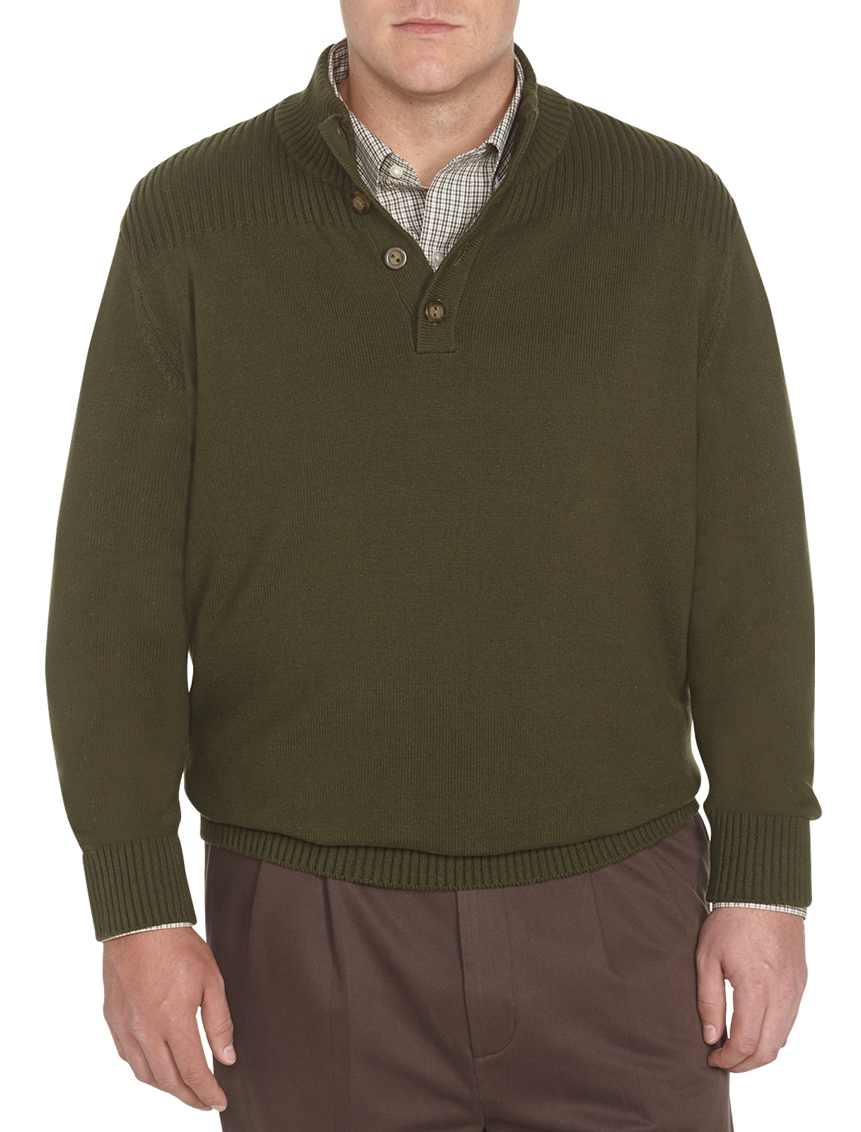 Oak Hill Men's Big and Tall Button Mockneck Sweater