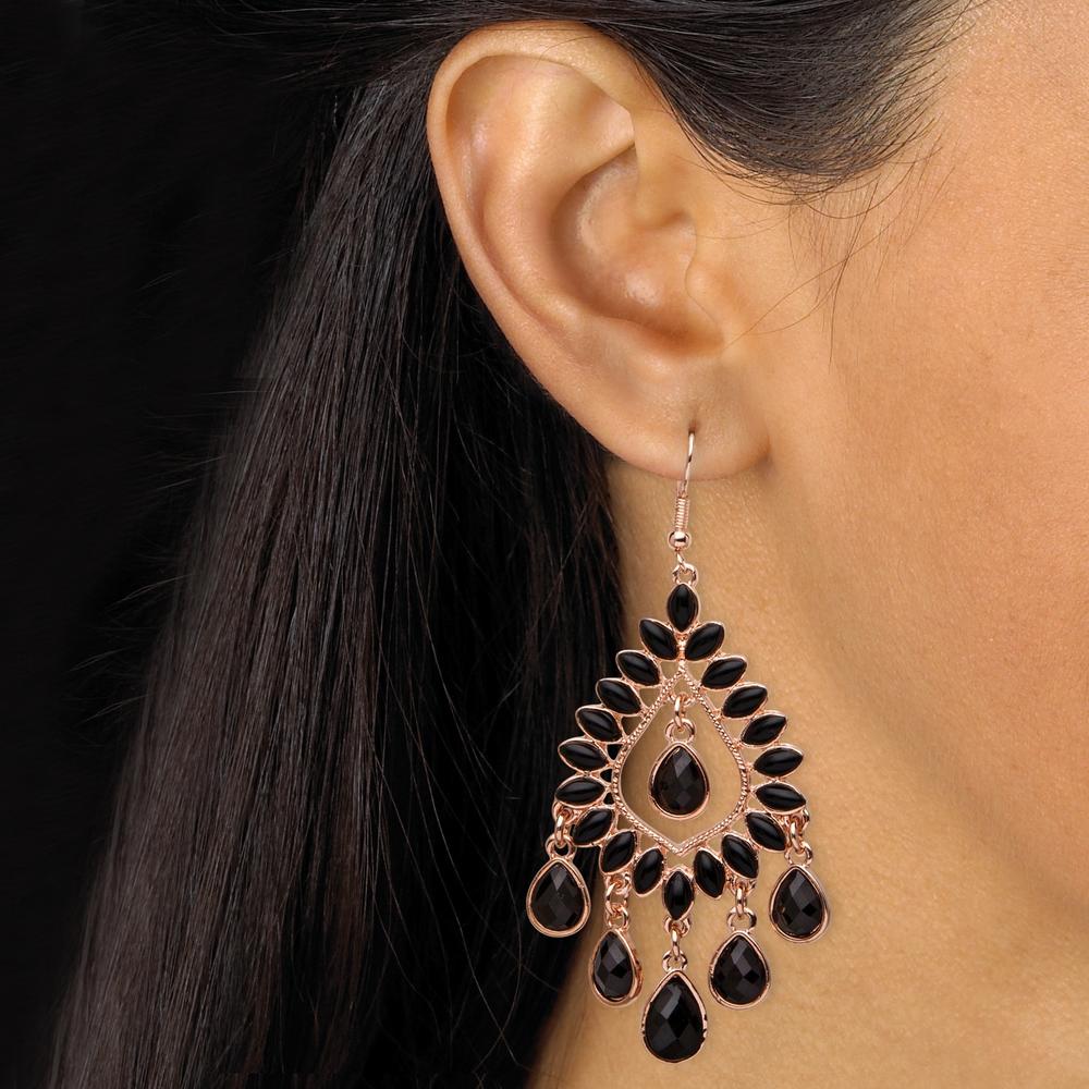 Black Crystal Chandelier Earrings Rose Gold-Plated