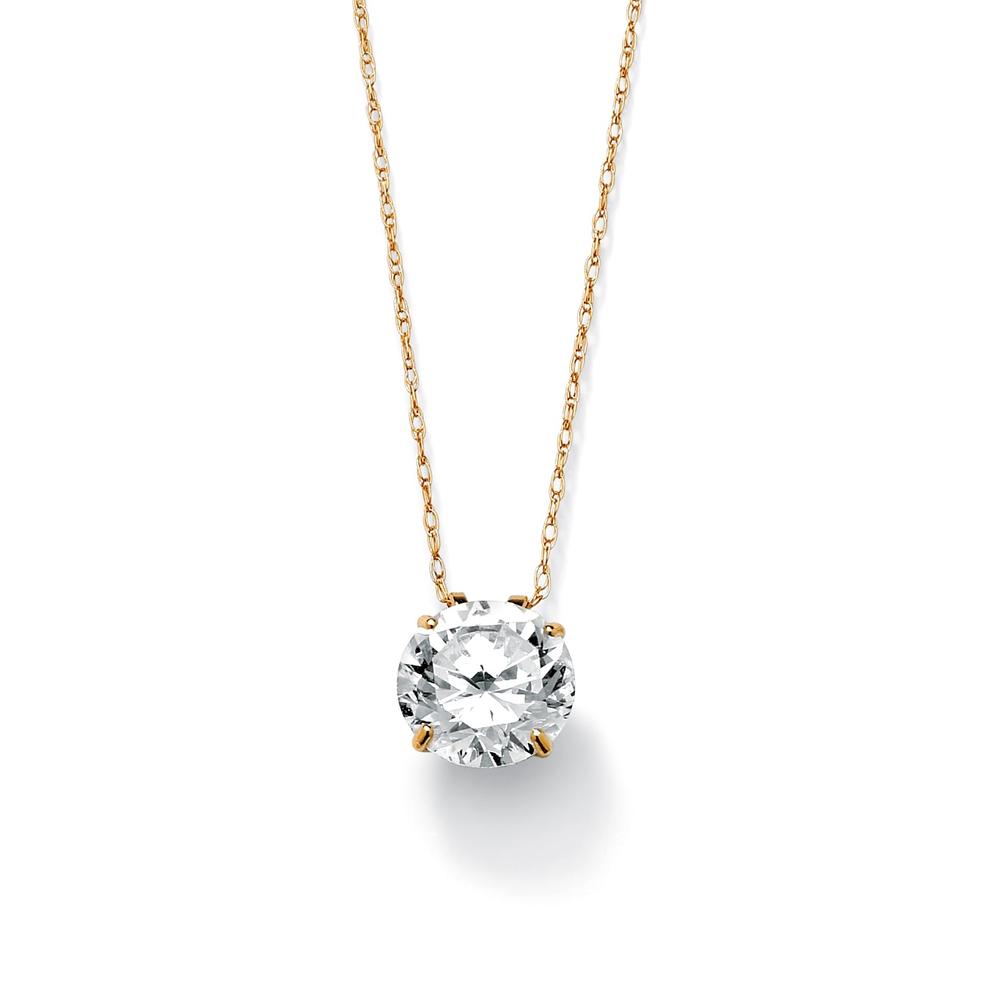 3-Carat TCW Round Cubic Zirconia 10k Gold Solitaire Pendant and Chain 18"