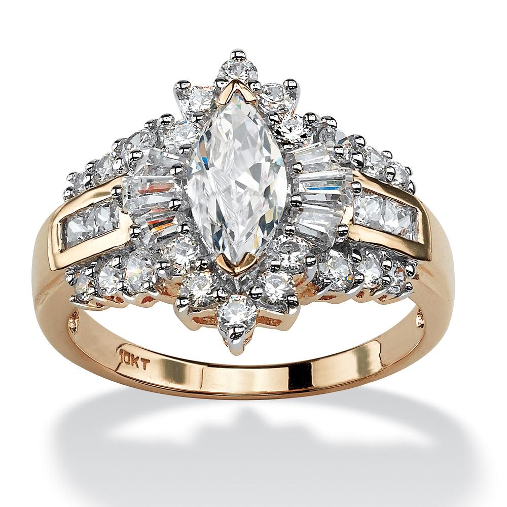 2.19 TCW Marquise-Cut Cubic Zirconia Engagement Anniversary Ring in 10k Gold