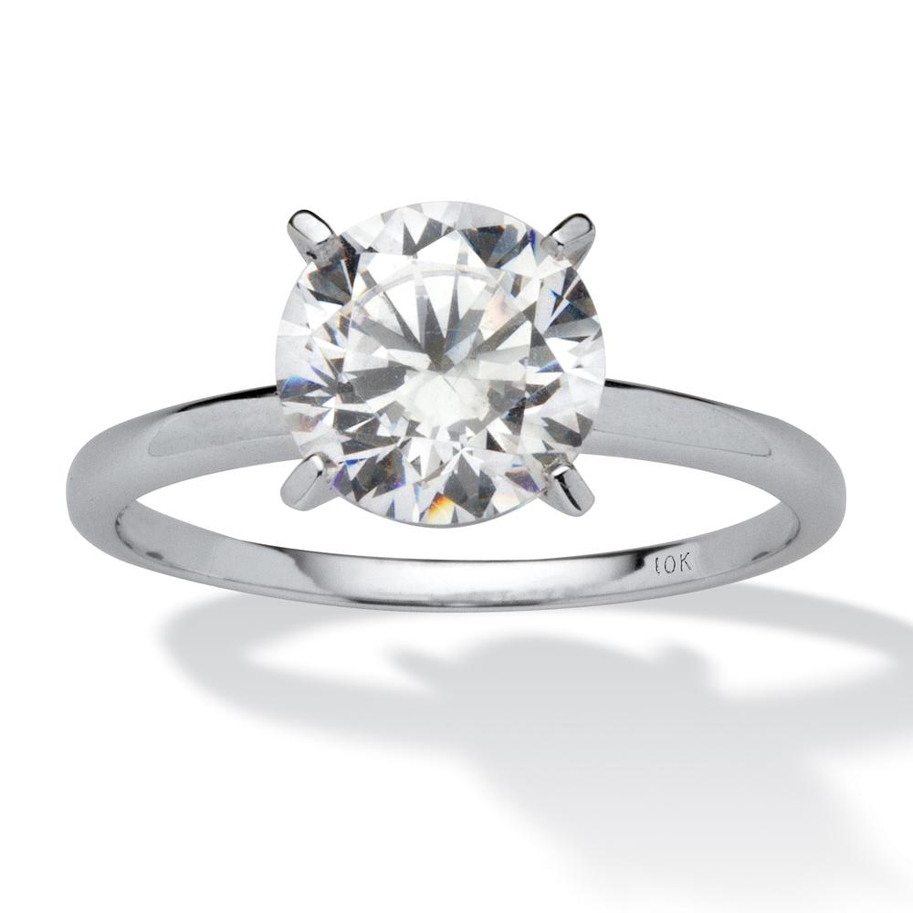 2 Carat Round Cubic Zirconia Solitaire Ring in 10k White Gold
