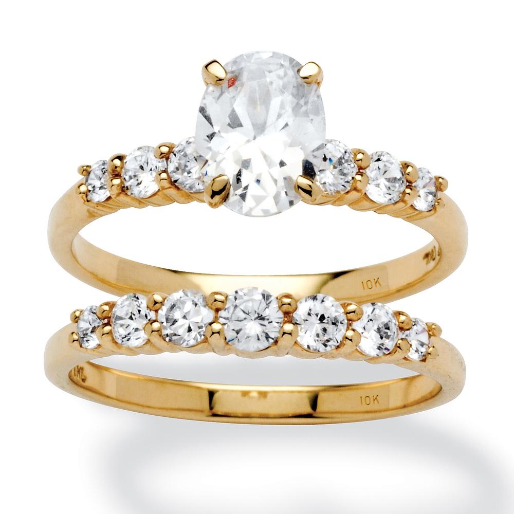2 Piece 2 TCW Oval-Cut Cubic Zirconia Bridal Ring Set in 10k Gold