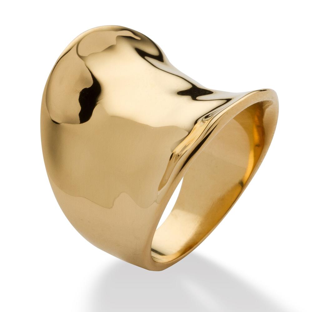 PalmBeach Jewelry Concave Cigar Band Ring 18k Gold Plated