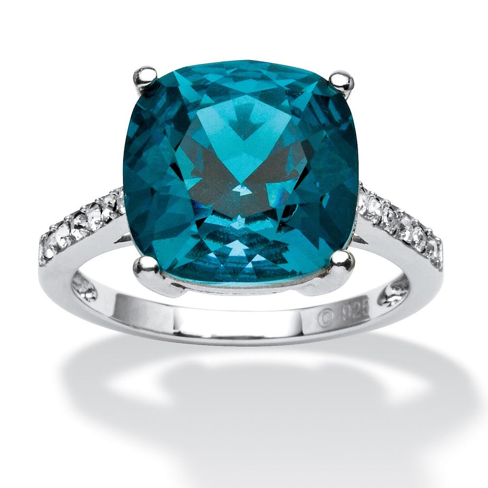 Cushion-Cut Denim Blue Crystal Ring Made with SWAROVSKI ELEMENTS in Platinum over Sterling Silver