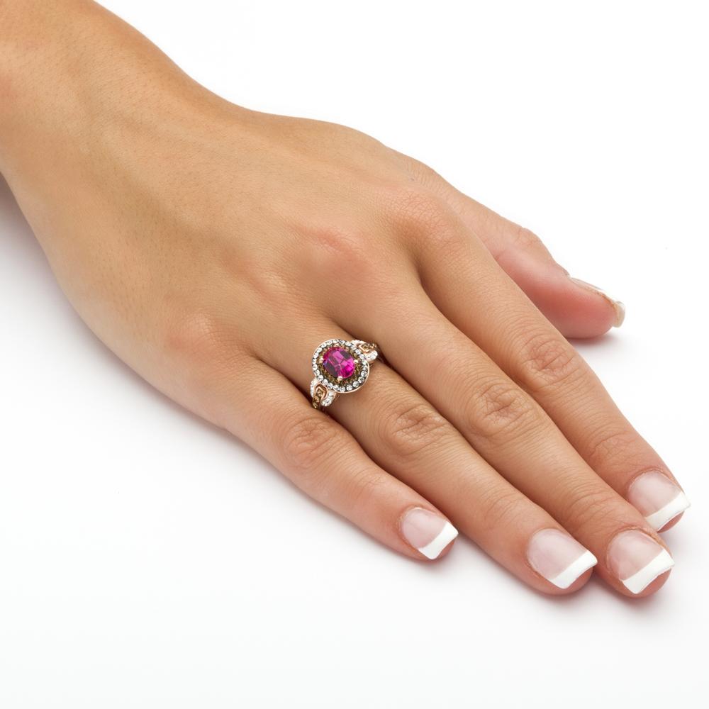 Oval-Cut Fuschia Crystal Ring Made with SWAROVSKI ELEMENTS in Rose Gold over Sterling Silver