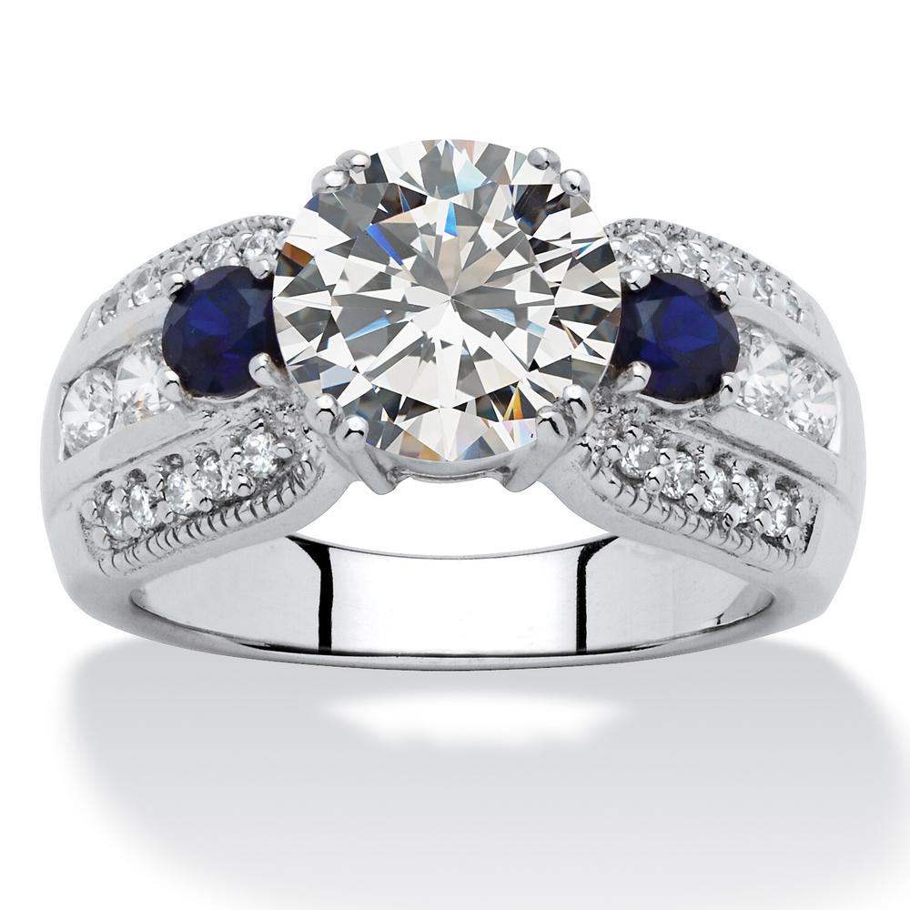 3.91 TCW Round Cubic Zirconia and Sapphire Ring in Platinum over Sterling Silver