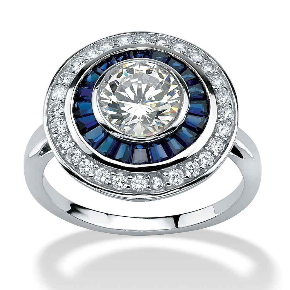 3.26 TCW Round Cubic Zirconia and Sapphire Circle Ring in Platinum over Sterling Silver