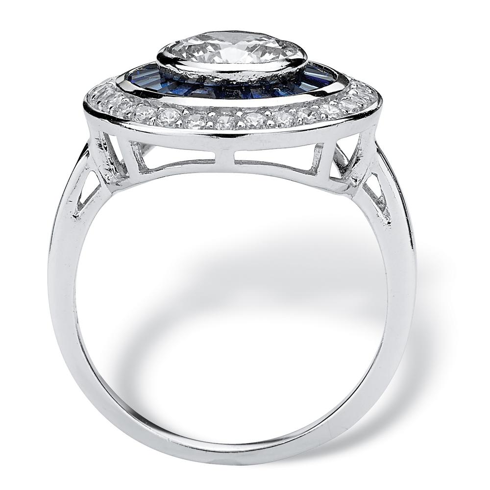 3.26 TCW Round Cubic Zirconia and Sapphire Circle Ring in Platinum over Sterling Silver