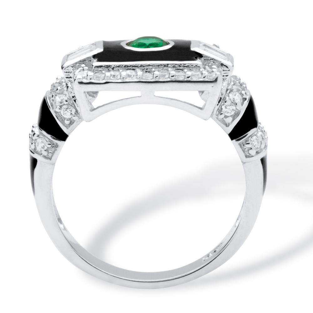 .65 TCW Emerald and Cubic Zirconia Ring in Platinum over Sterling Silver