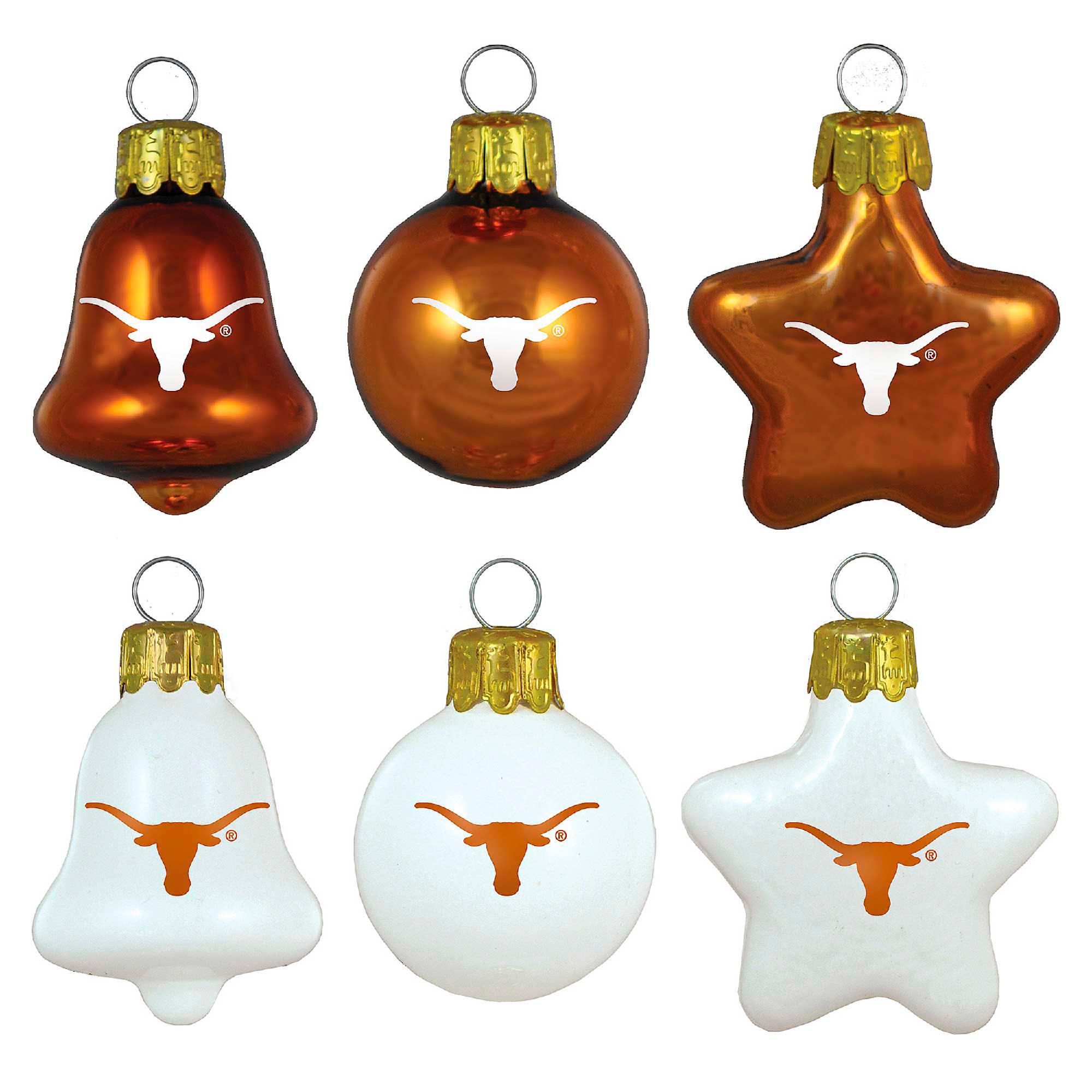 Topperscot Texas Longhorns Blown Glass Christmas Ornament 6Pack Set