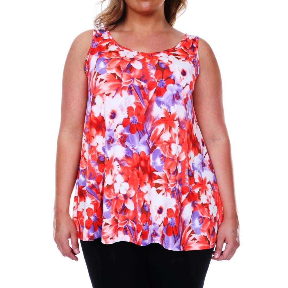 White Mark Plus Size Printed Floral Tank Top