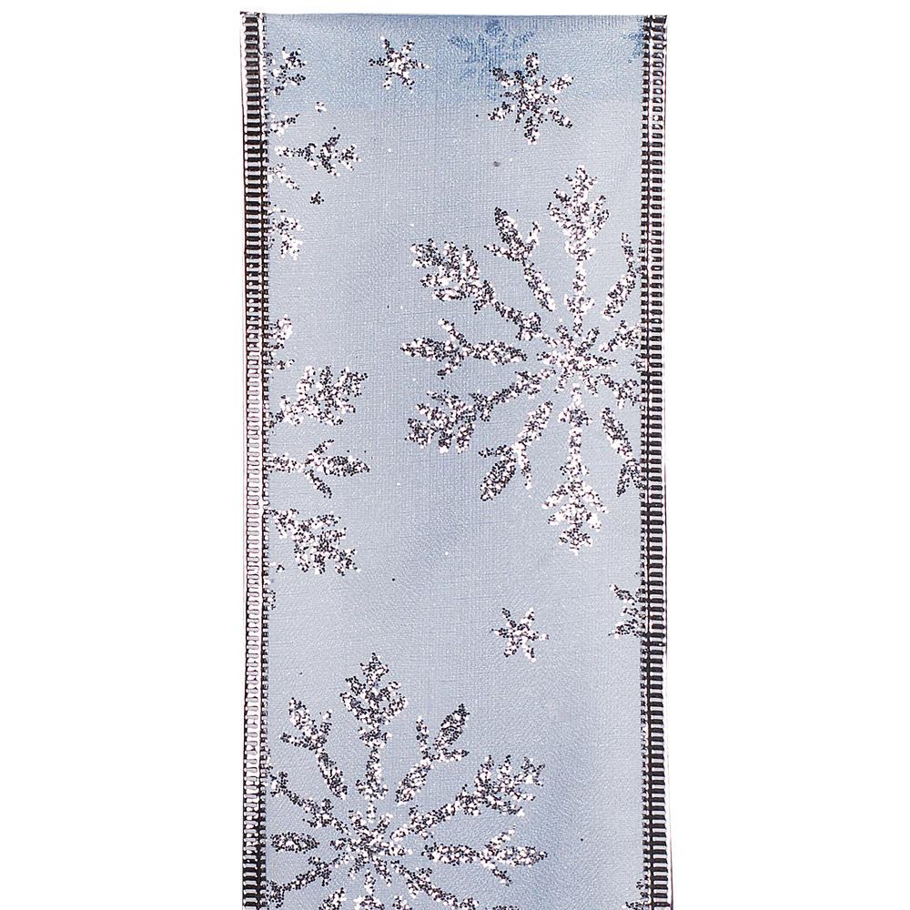 DONNER & BLITZEN Blue Sheer Silver Glitter Snowflake Ribbon, 75'