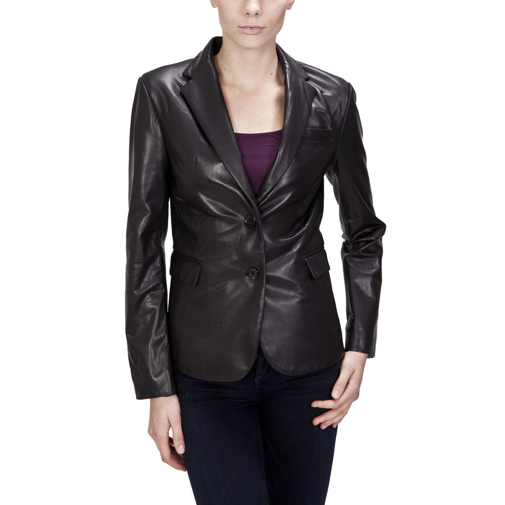 UNITED FACE Women's Two Button Leather Blazer