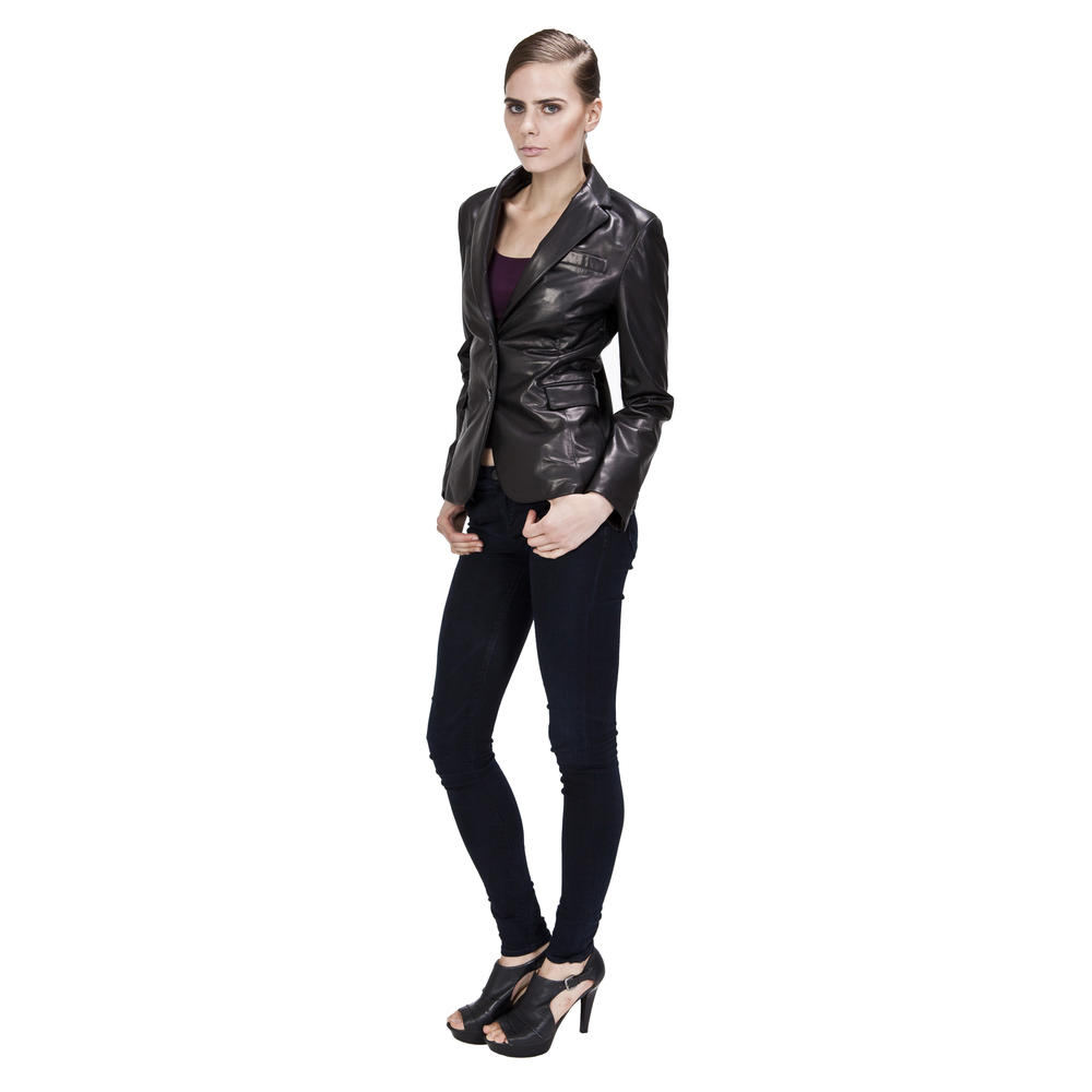 UNITED FACE Women's Two Button Leather Blazer