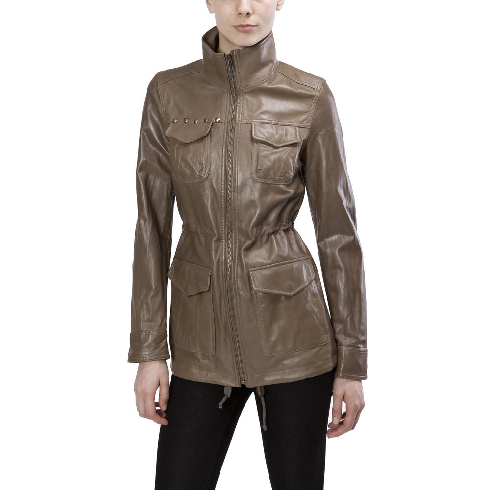 UNITED FACE Women's Genuine Leather Military Jacket
