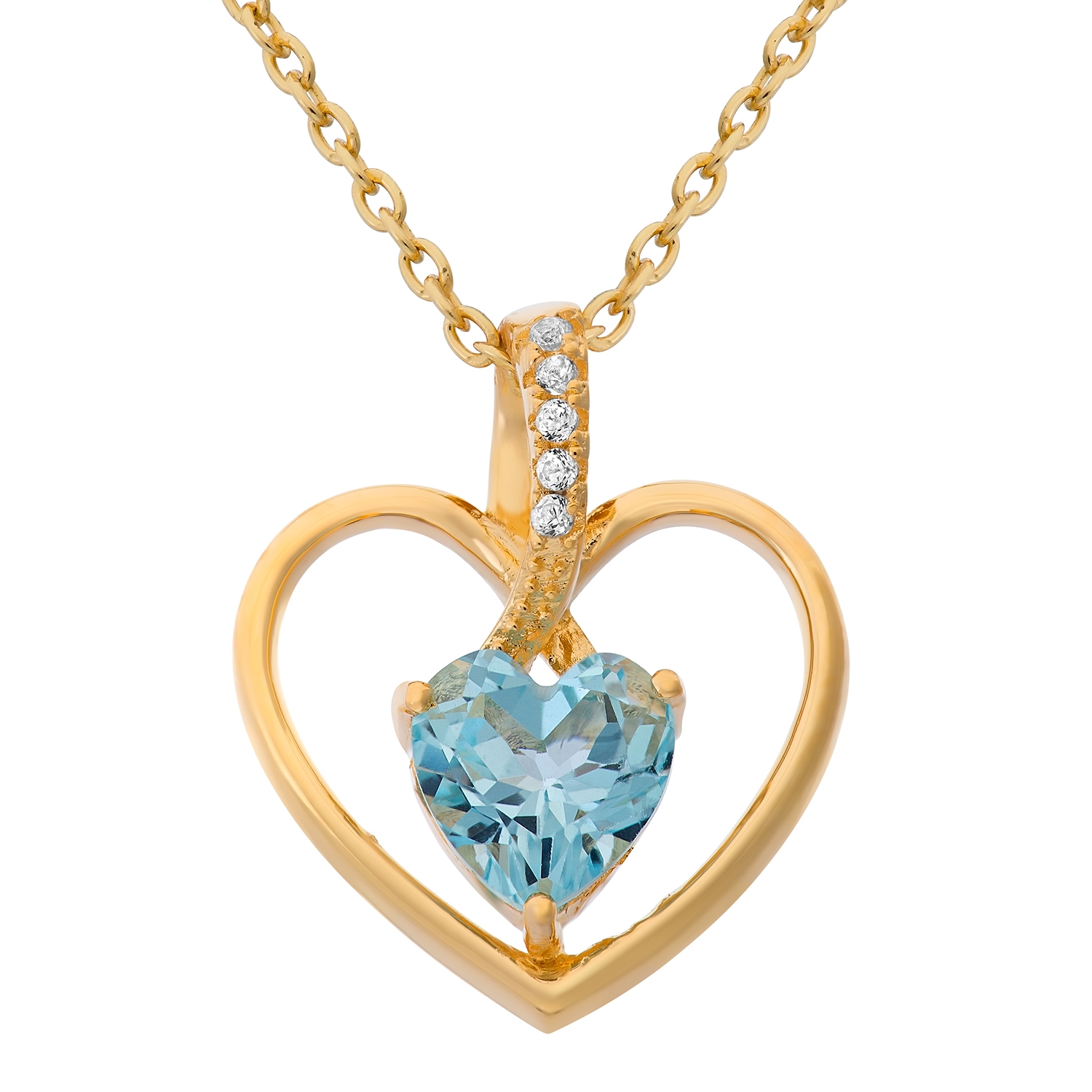 Gold over Sterling Silver Blue Topaz Heart Pendant