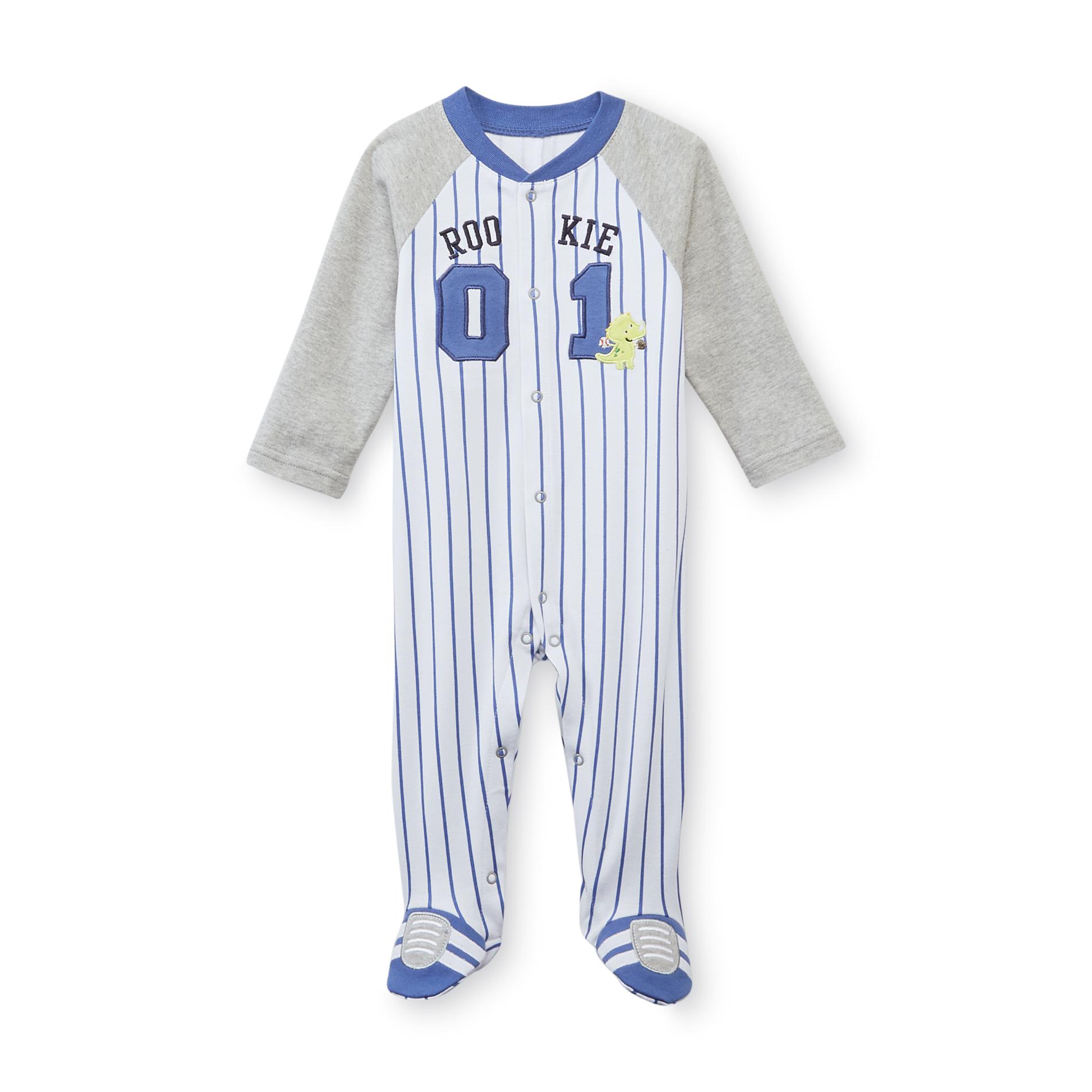 Little Wonders Newborn Boy's Footed Sleeper Pajamas Baseball Rookie