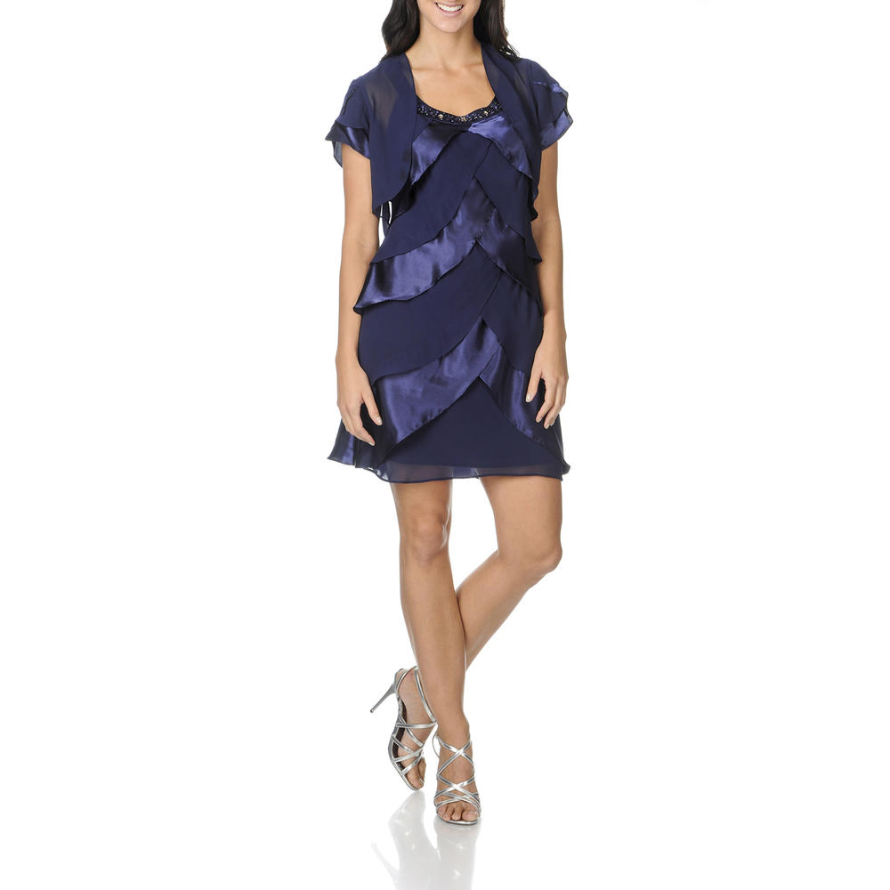 Women's 2 Piece Embellished Neckline Layered Dress - Online Exclusive