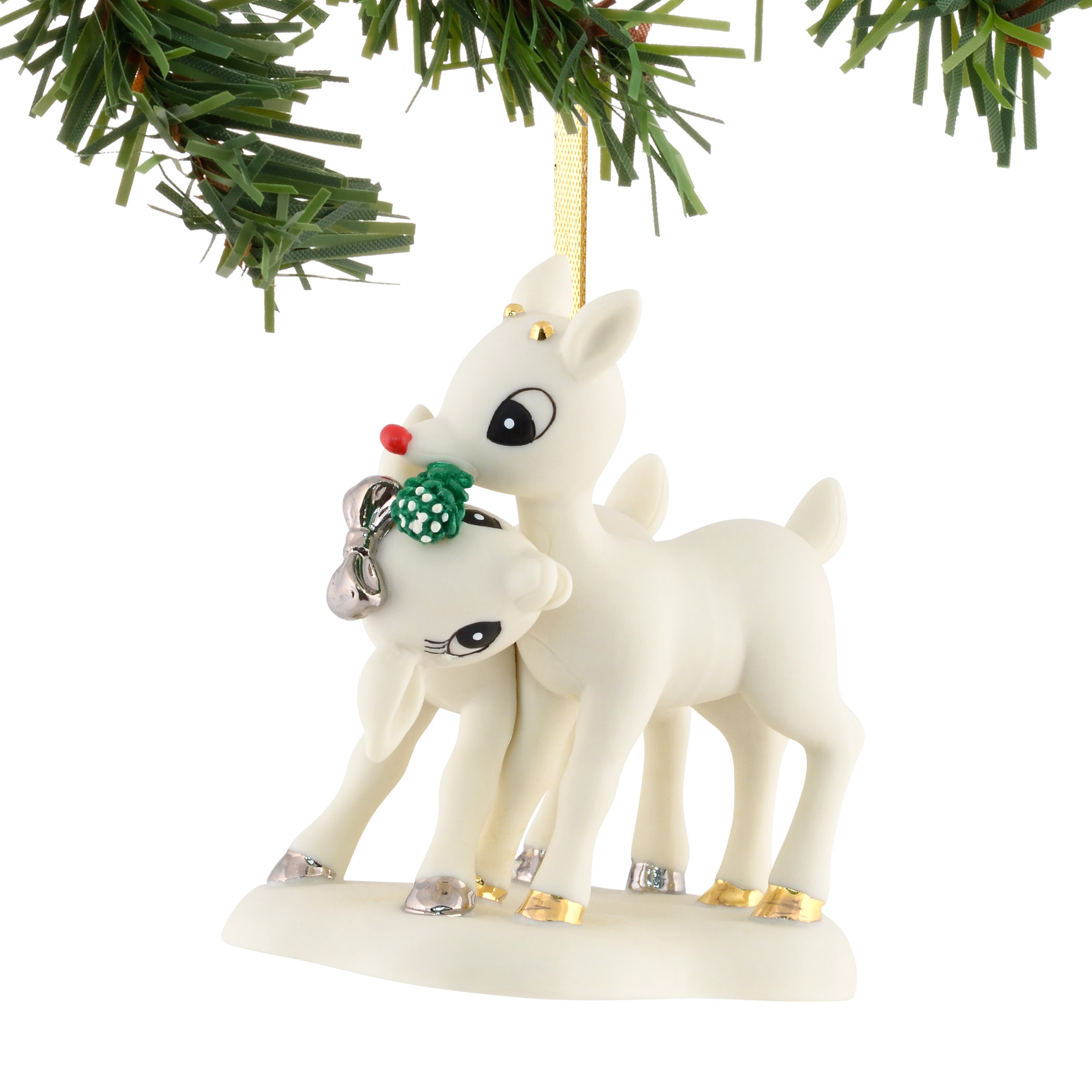 Dept 56 Rudolph the Red Nose Reindeer and Clarice Bisque Christmas Ornament