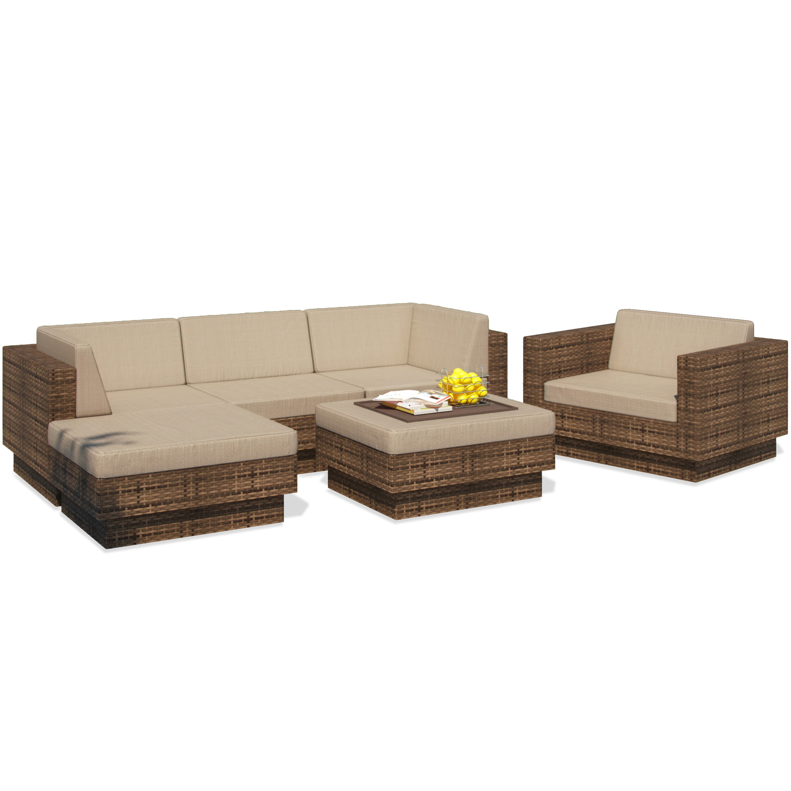 Sonax Park Terrace Saddle Strap 6 Piece Double Armrest Sectional Patio Seating Set